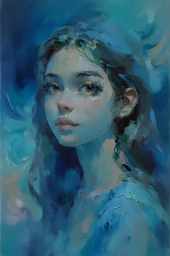 Textured Atmospheric Expressionism style reference image — muted teal and sage palette