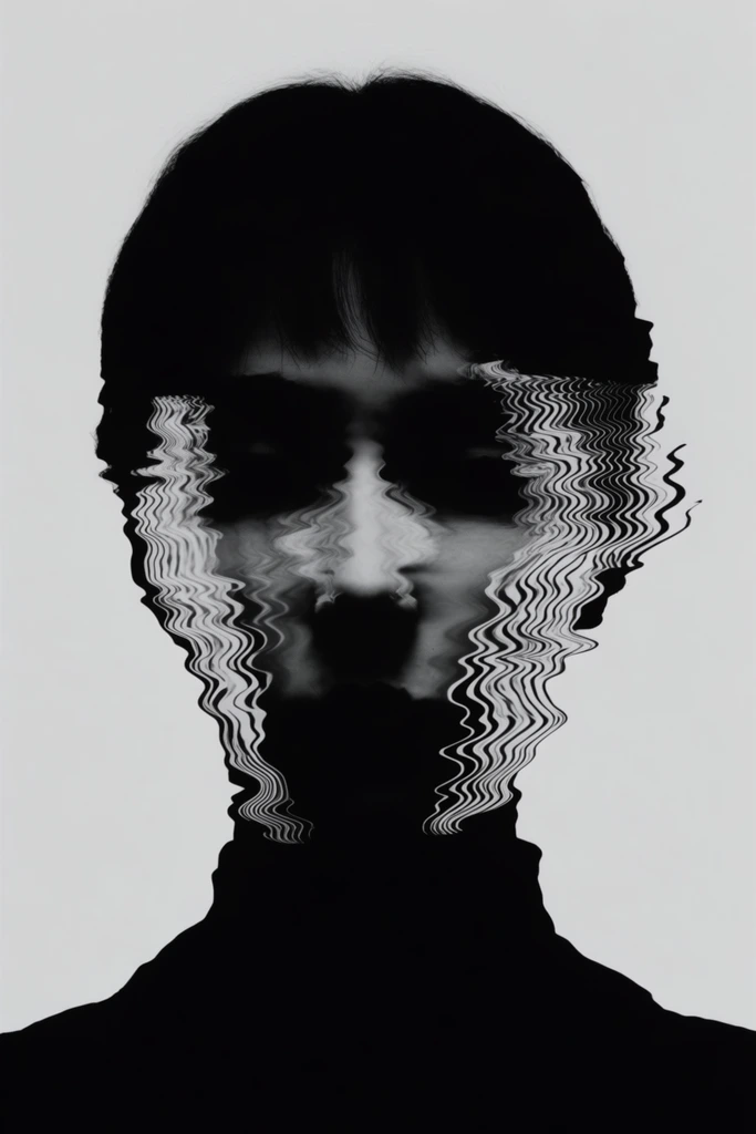 Monochrome Kinetic Glitch style AI image example 1