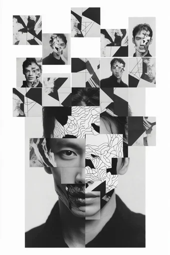 Fragmented Monochrome Surrealism moodboard — generate AI images in this style