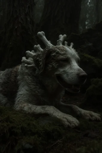 Ethereal Gothic Overgrowth style reference image — dense forest fog