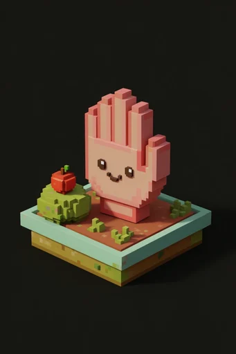 Isometric Voxel Narratives style reference image — soft studio lighting