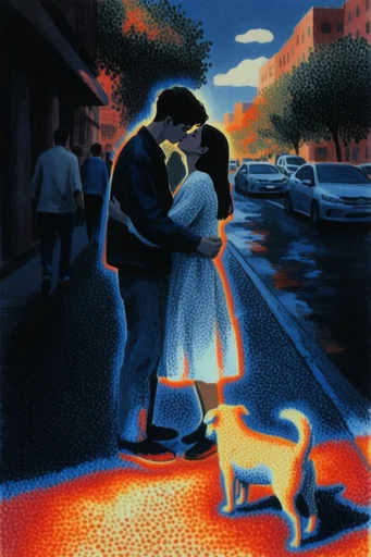 Luminous Thermal Pointillism style reference image — stippled texture