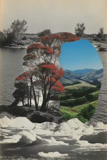Analog Surrealist Collage style reference image — surrealist paper cutout