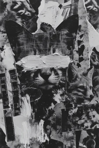 Distressed Monochrome Surrealism style reference image — scratched texture