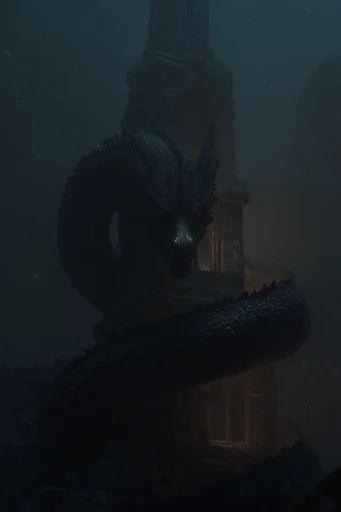 Cinematic Gothic Nocturne style reference image — looming architectural silhouettes