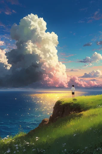 Luminous Anime Horizon style reference image — vibrant saturated landscape