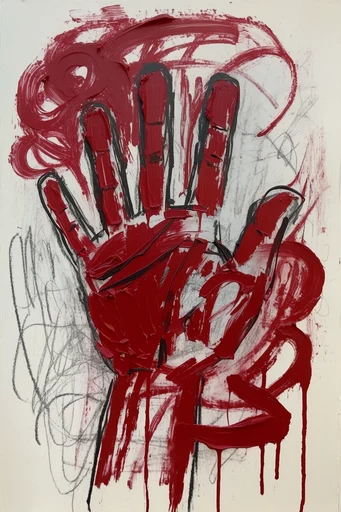 Raw Crimson Expressionism style reference image — blood red ink drips