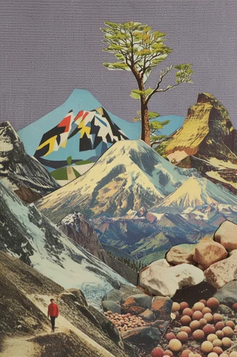 Surreal Mid-Century Montage style reference image — analog paper collage