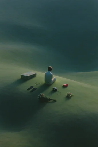 Surreal Verdant Solitude style reference image — bird's-eye view