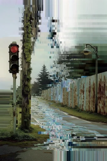 Monochromatic Digital Erosion style reference image — digital decay