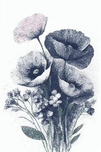 Monochrome Stipple Noir style reference image — archival newsprint aesthetic