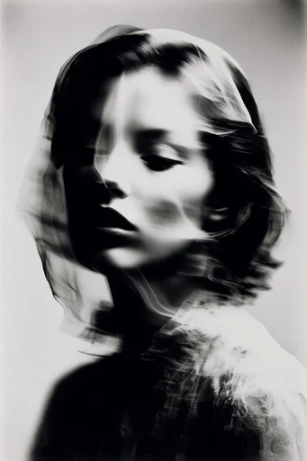 Monochrome Glitch Surrealism style reference image — slit-scan effect