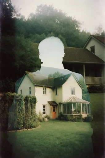 Nostalgic Surrealist Double-Exposure style AI image example 4