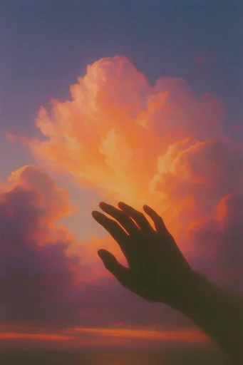 Retro Cosmic Dreamscapes style reference image — fiery sunset color palette