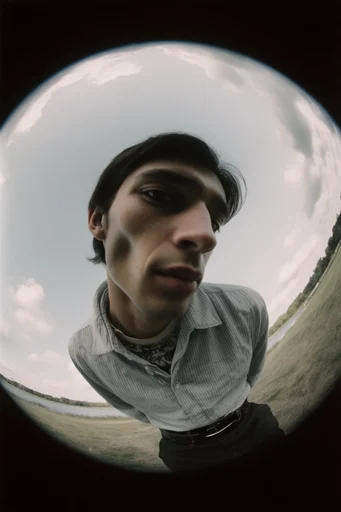 Dynamic Fisheye Urbanism style reference image — extreme low-angle perspective