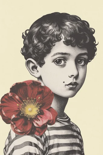 Surrealist Vintage Collage style reference image — torn paper layers