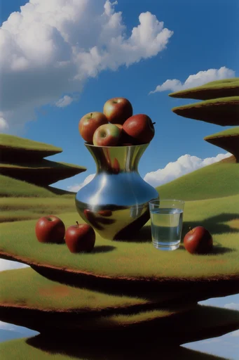 Retro-Futurist Surreal Dreamscapes style reference image — surrealist landscape