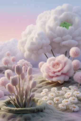 Plush Pastel Surrealism style reference image — diffused studio lighting