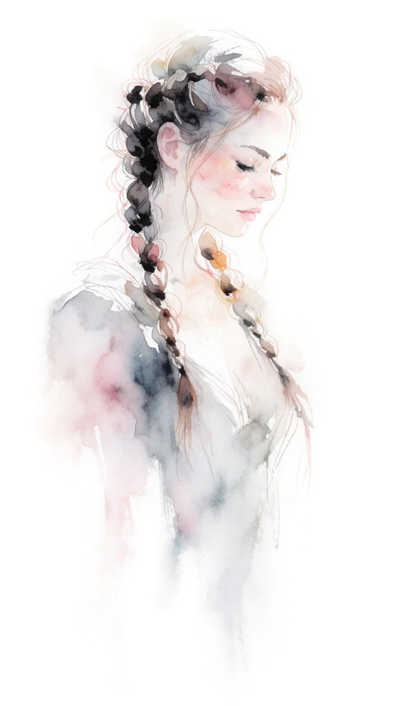 A delicate watercolor illustration of a woman with... | Krea