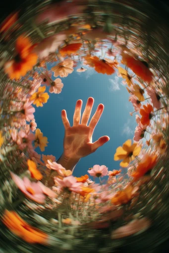 Surreal Fisheye Floral style reference image — circular floral framing