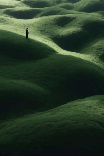 Minimalist Verdant Landscapes style reference image — dramatic low-angle light