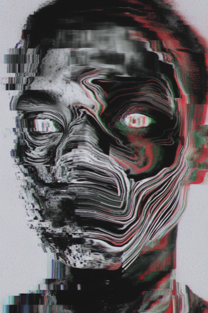 Monochrome Glitch Topology style AI image example 1