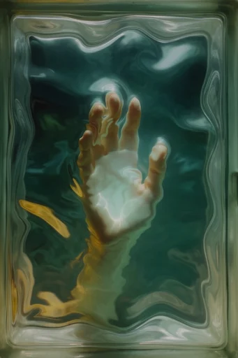 Refractive Emerald Surrealism style reference image — refractive liquid texture