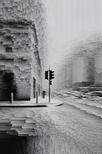Monochrome Glitch Brutalism style reference image — pixel sorting