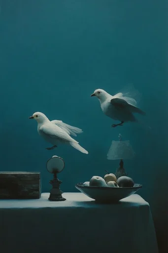 Minimalist Magrittean Dreamscape style reference image — Magritte-inspired