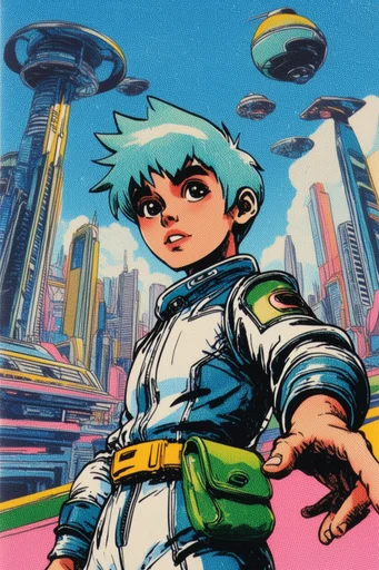Vintage Cybernetic Pulp style reference image — bold ink outlines