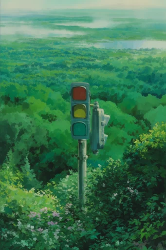 Ethereal Pastoral Surrealism style reference image — nostalgic anime background