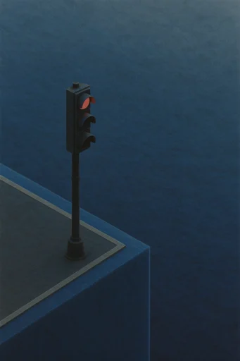 Melancholic Surrealist Minimalism style reference image — muted blue color palette