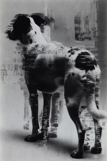 Monochrome Analog Glitch style reference image — liminal atmosphere