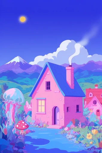 Ethereal Pastel Dreamscape style reference image — bold clean line art