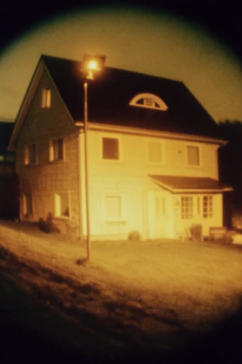 Nocturnal Analog Liminality style reference image — harsh on-camera flash