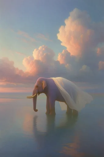 Ethereal Pastel Surrealism style reference image — golden hour lighting