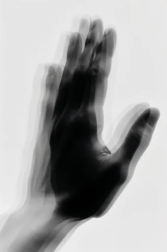 Fragmented Monochromatic Noir style reference image — digital glitch distortion
