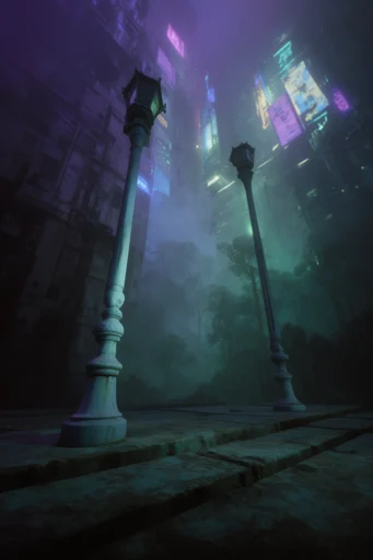 Atmospheric Neon Dystopia style reference image — futuristic industrial decay