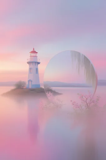 Ethereal Twilight Surrealism style reference image — reflective glass elements