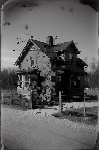 Monochrome Glitch Archive style AI image example 4