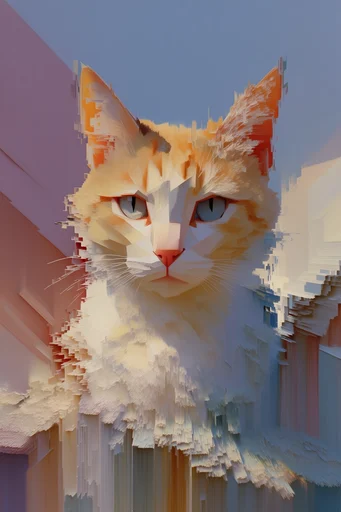 Digital Dissolution Glitch style reference image — muted pastel palette