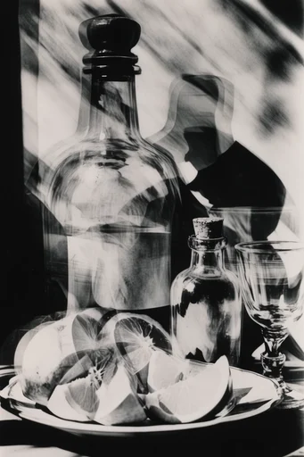 Monochrome Surrealist Noir style reference image — surrealist double exposure