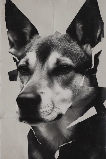 Deconstructed Monochrome Surrealism style reference image — fragmented composition