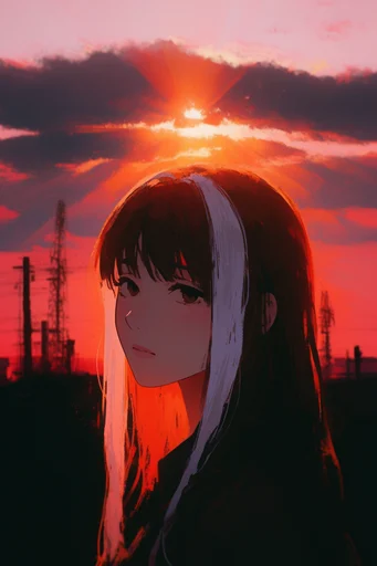 Crimson Twilight Silhouette style reference image — saturated orange and purple