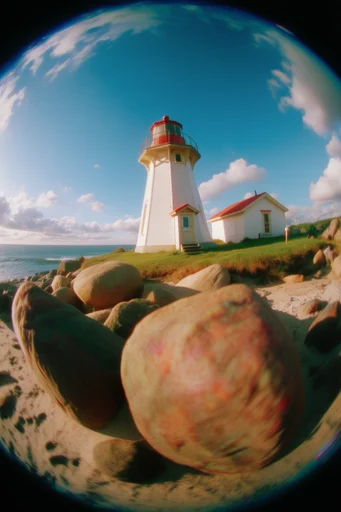 Vivid Fisheye Nostalgia style reference image — low angle perspective