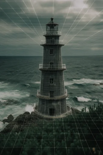Simulated Gothic Wilderness style reference image — surreal wireframe overlay