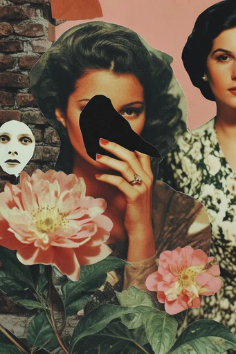 Fragmented Analog Surrealism style reference image — vintage botanical elements