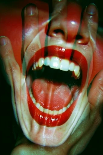 Neon Crimson Surrealism style reference image — analog film grain