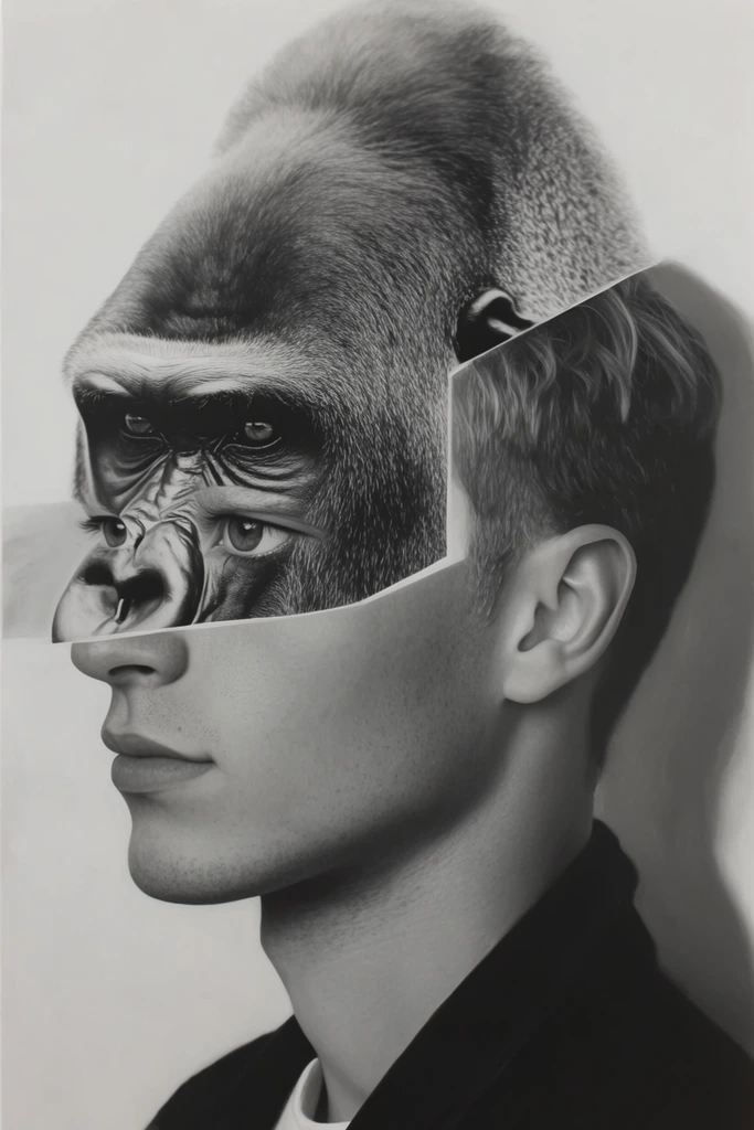 Fragmented Monochrome Surrealism style AI image example 3