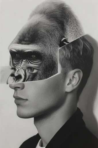 Fragmented Monochrome Surrealism style reference image — high-contrast studio lighting